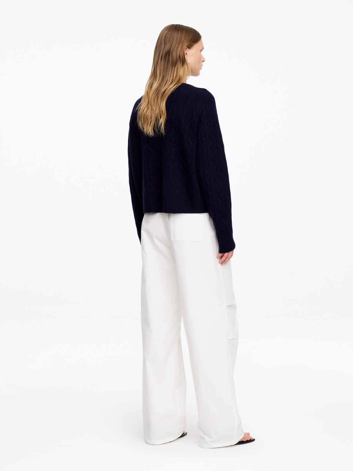 Cotton Pleat-Knee Trousers - White - Image 3