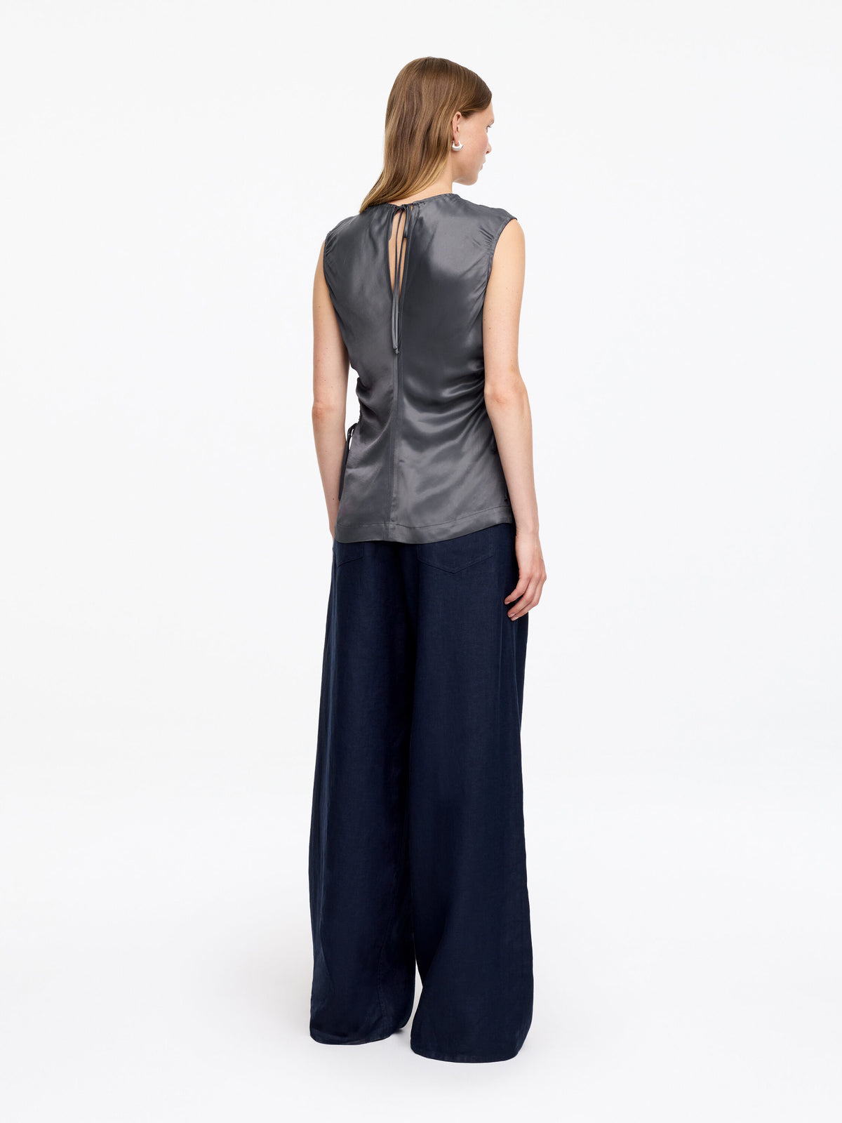 Satin Drawstring Top - Grey - Image 3