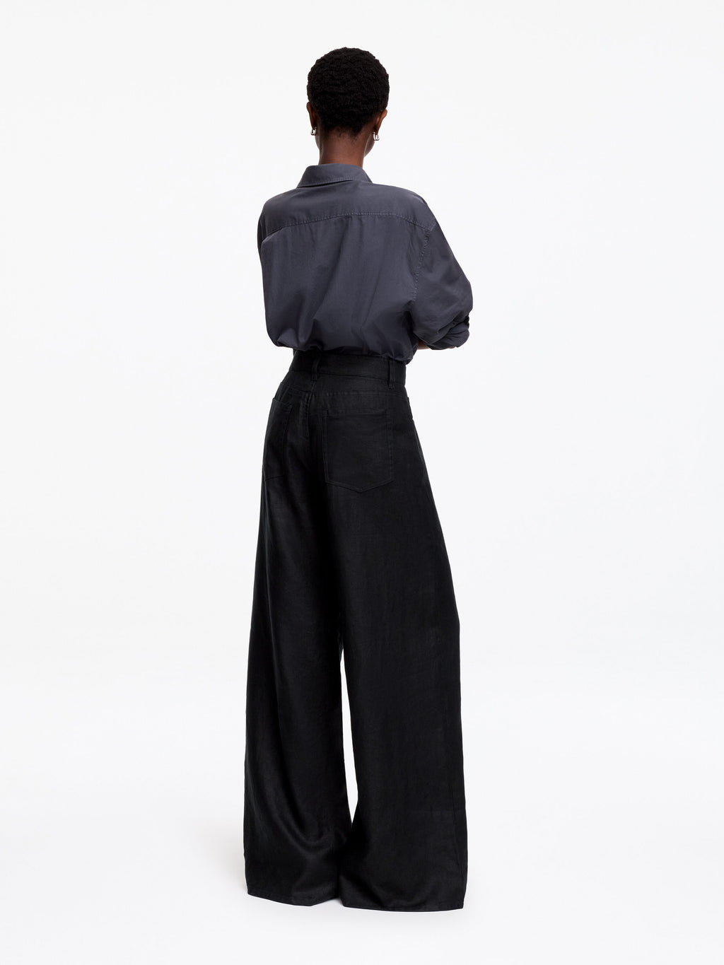 Five-Pocket Linen Trousers - Black - Image 2