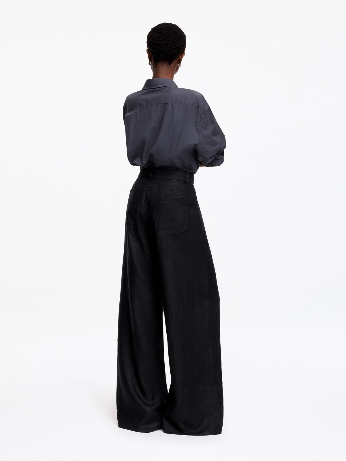 Five-Pocket Linen Trousers - Black - Image 2