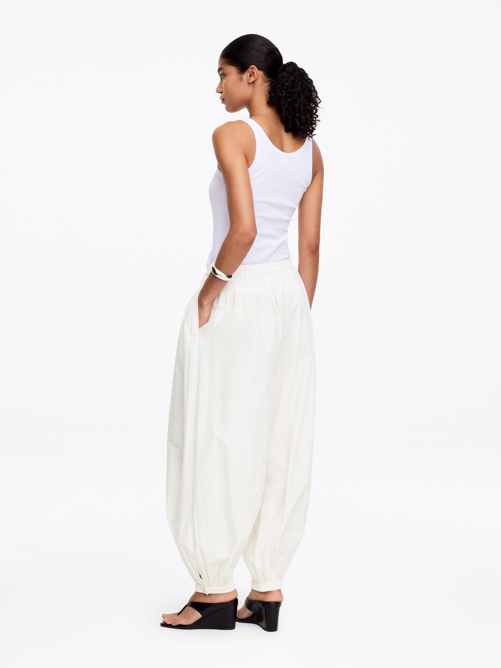 Balloon Cotton Trousers - White - Image 4