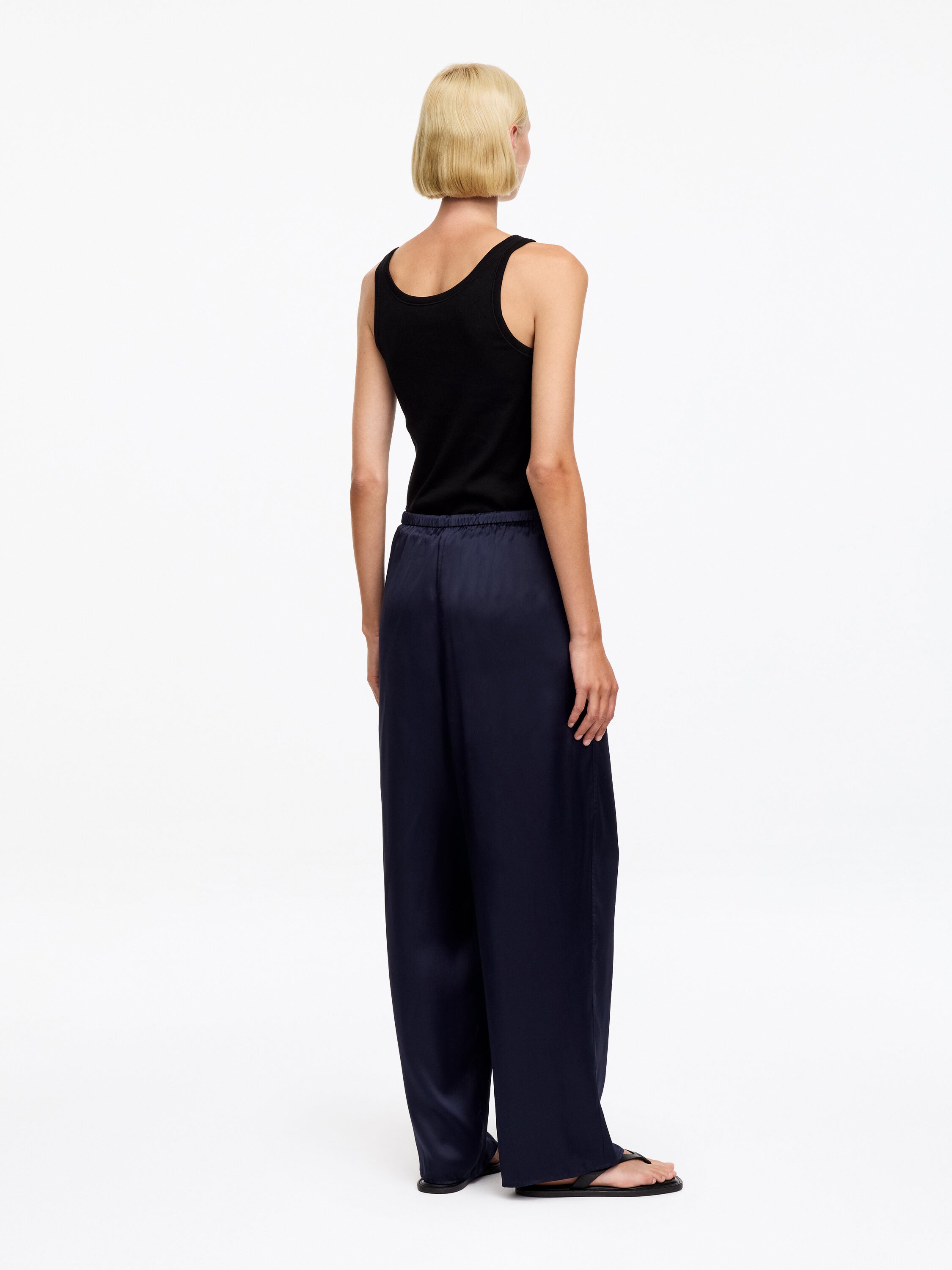 Silk Satin Trousers - Blue - Image 3