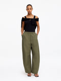 Barrel-Leg Cotton Trousers - Green