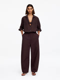 Barrel-Leg Cotton Trousers - Brown