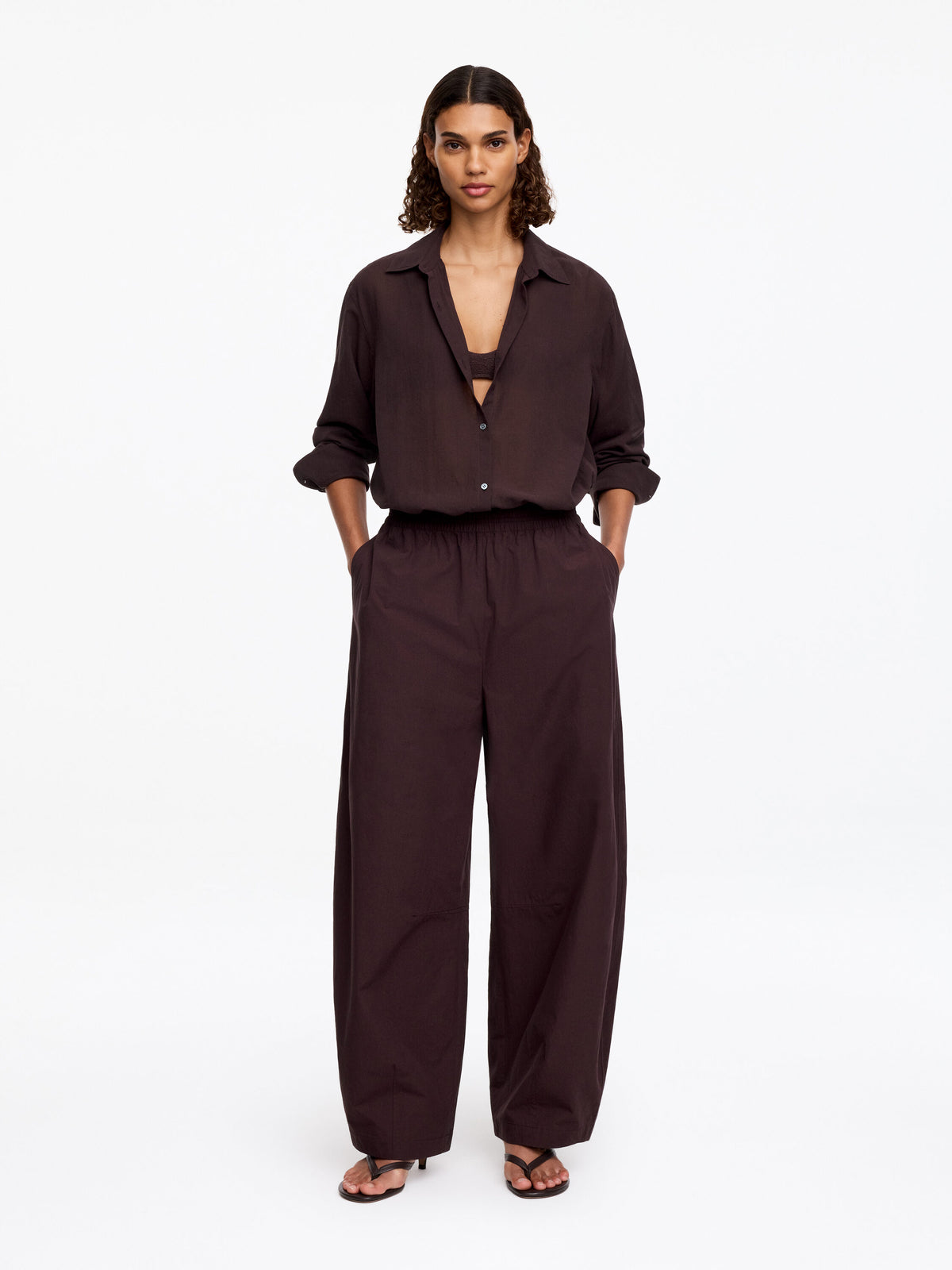 Barrel-Leg Cotton Trousers - Brown