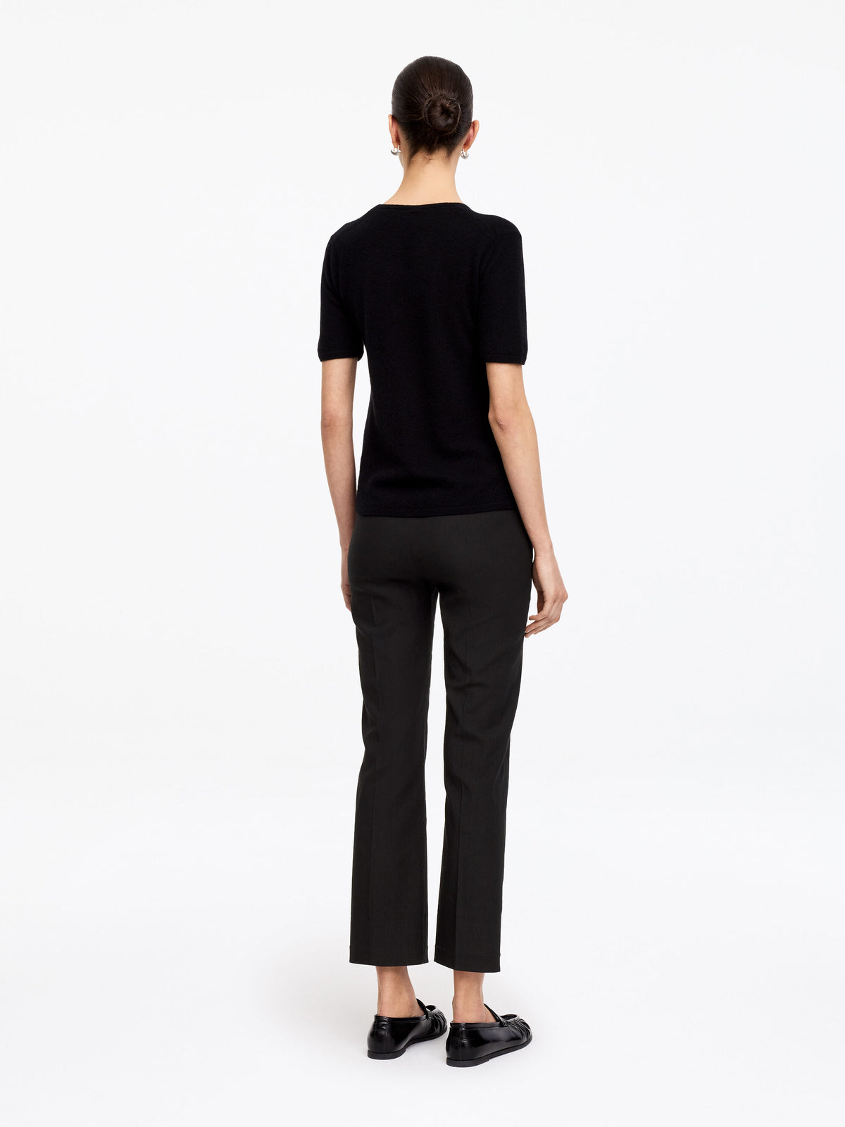 Linen-Cotton Kick-Flare Trousers - Black - Image 4