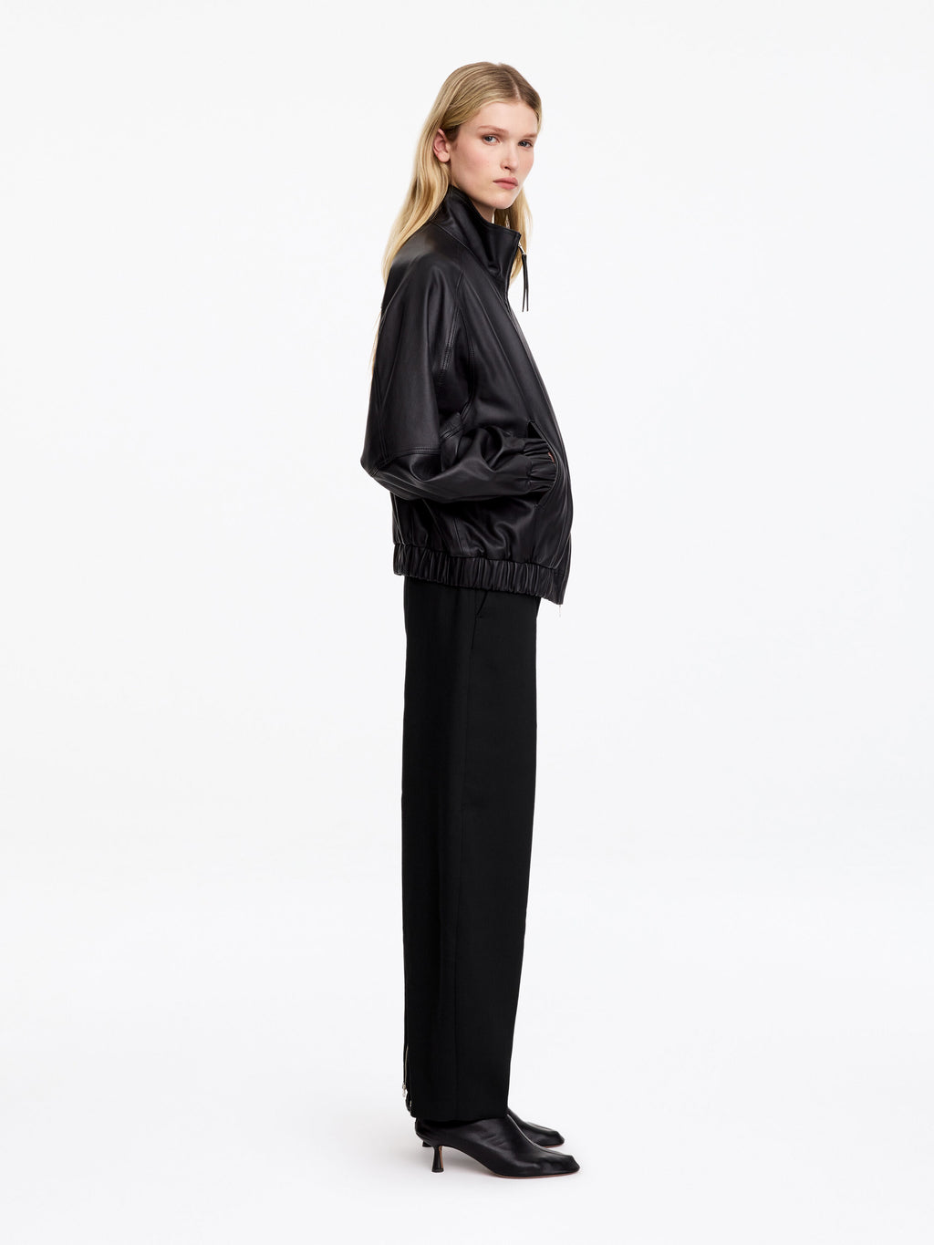 Zip-Detail Barrel-Leg Trousers - Black - Image 2