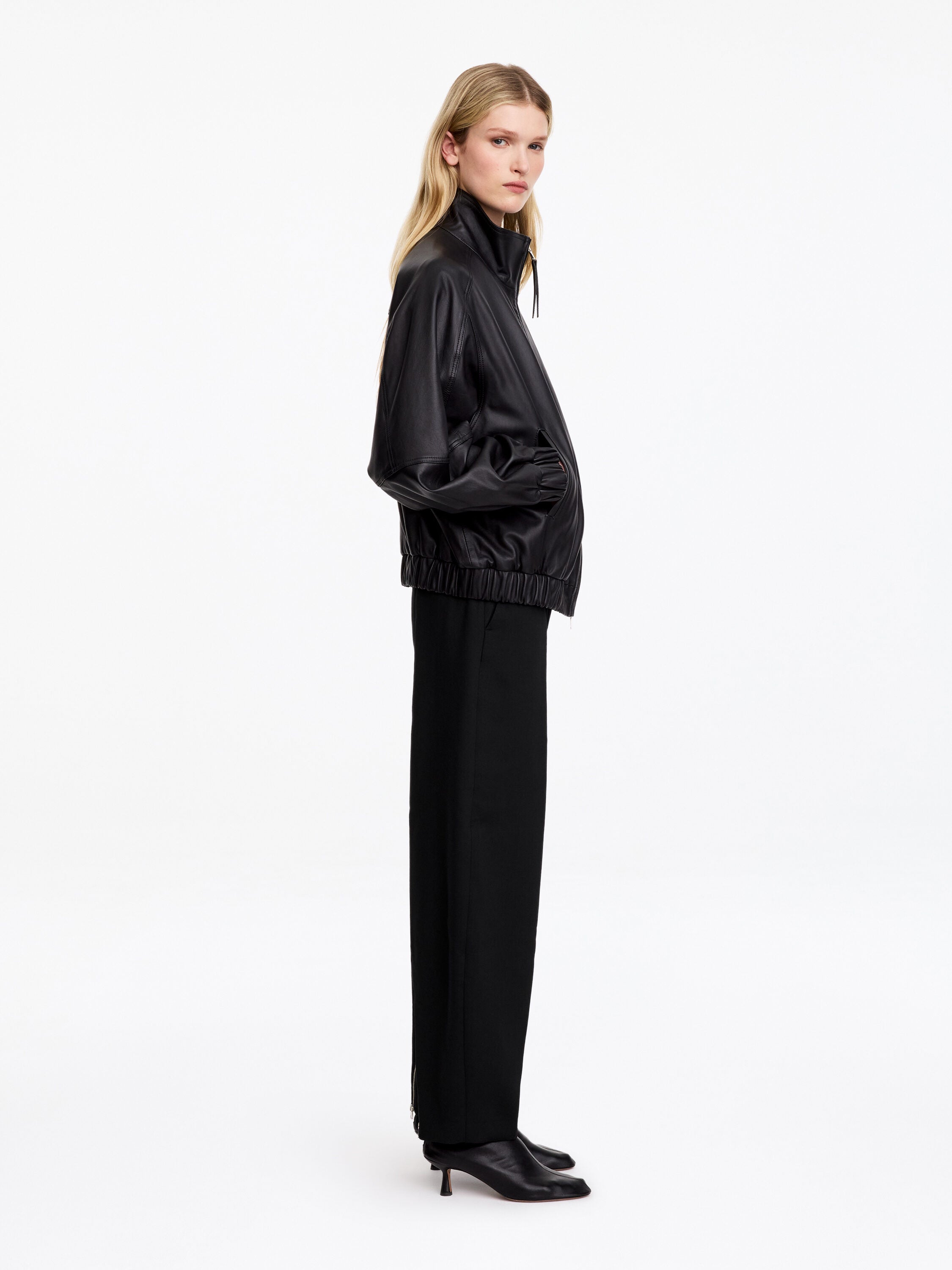 Zip-Detail Barrel-Leg Trousers - Black - Image 2