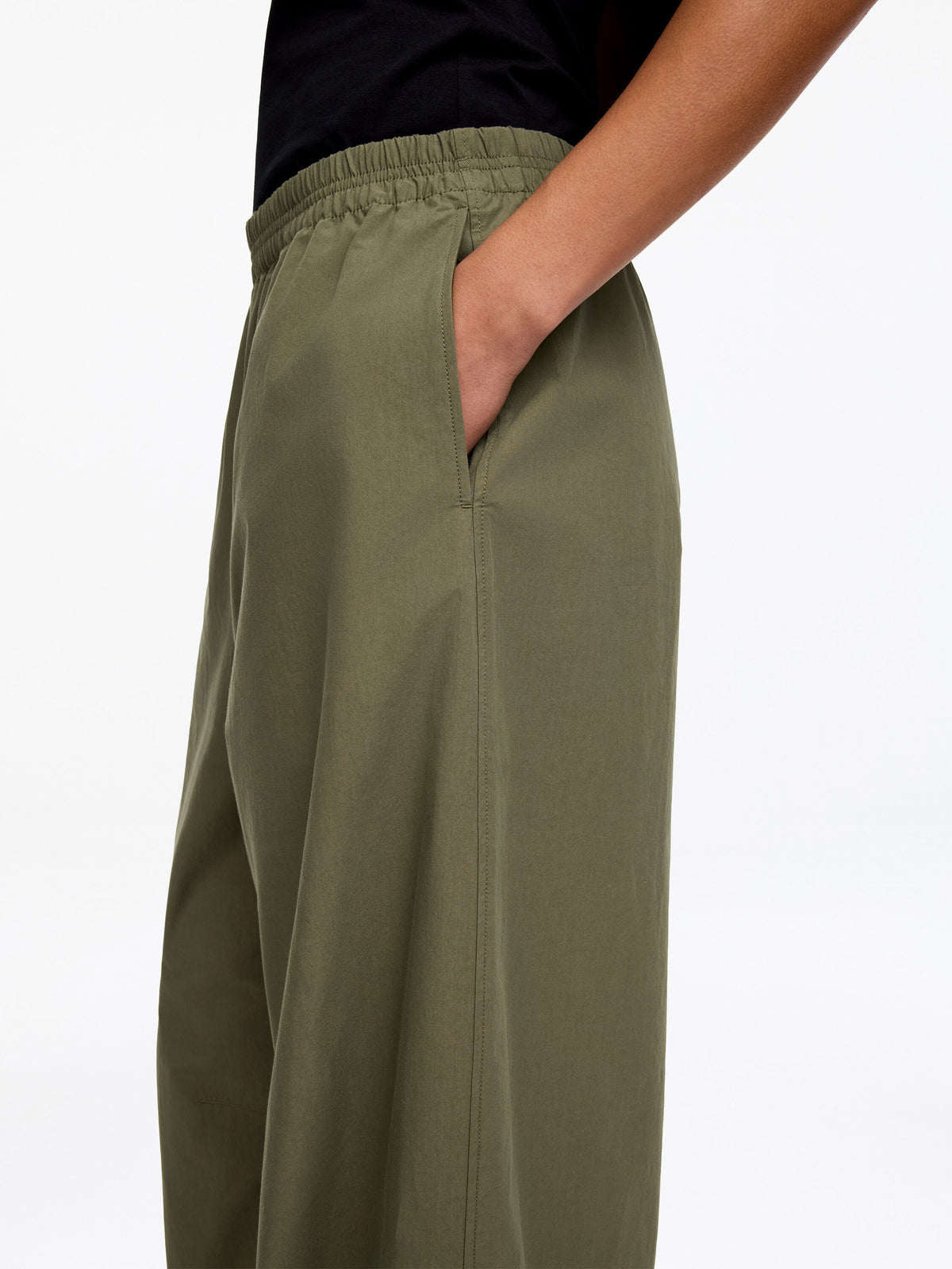 Barrel-Leg Cotton Trousers - Green - Image 4