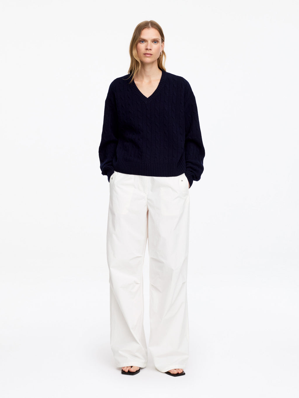 Cotton Pleat-Knee Trousers - White