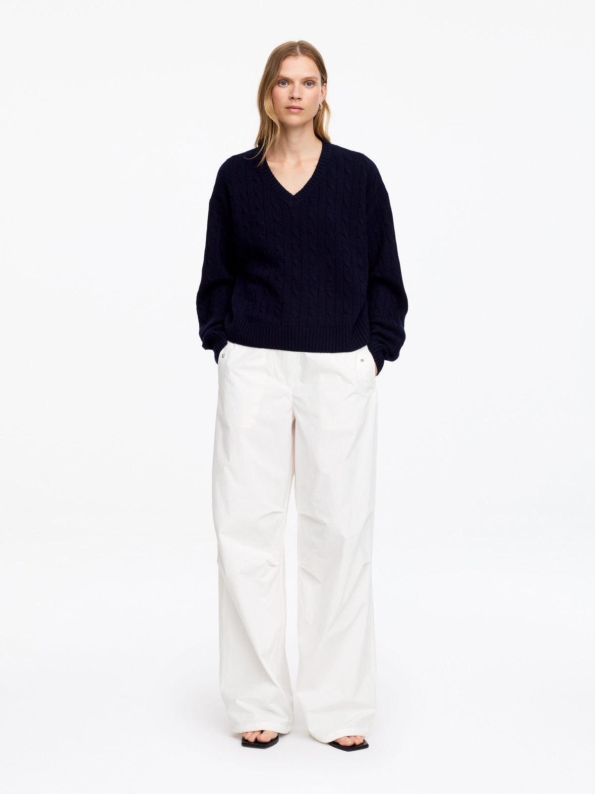 Cotton Pleat-Knee Trousers - White