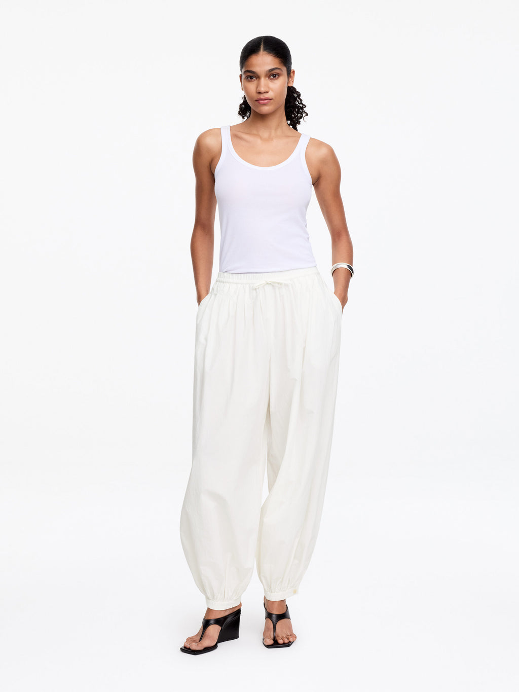 Balloon Cotton Trousers - White