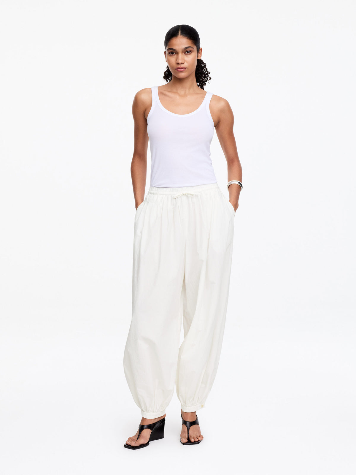 Balloon Cotton Trousers - White