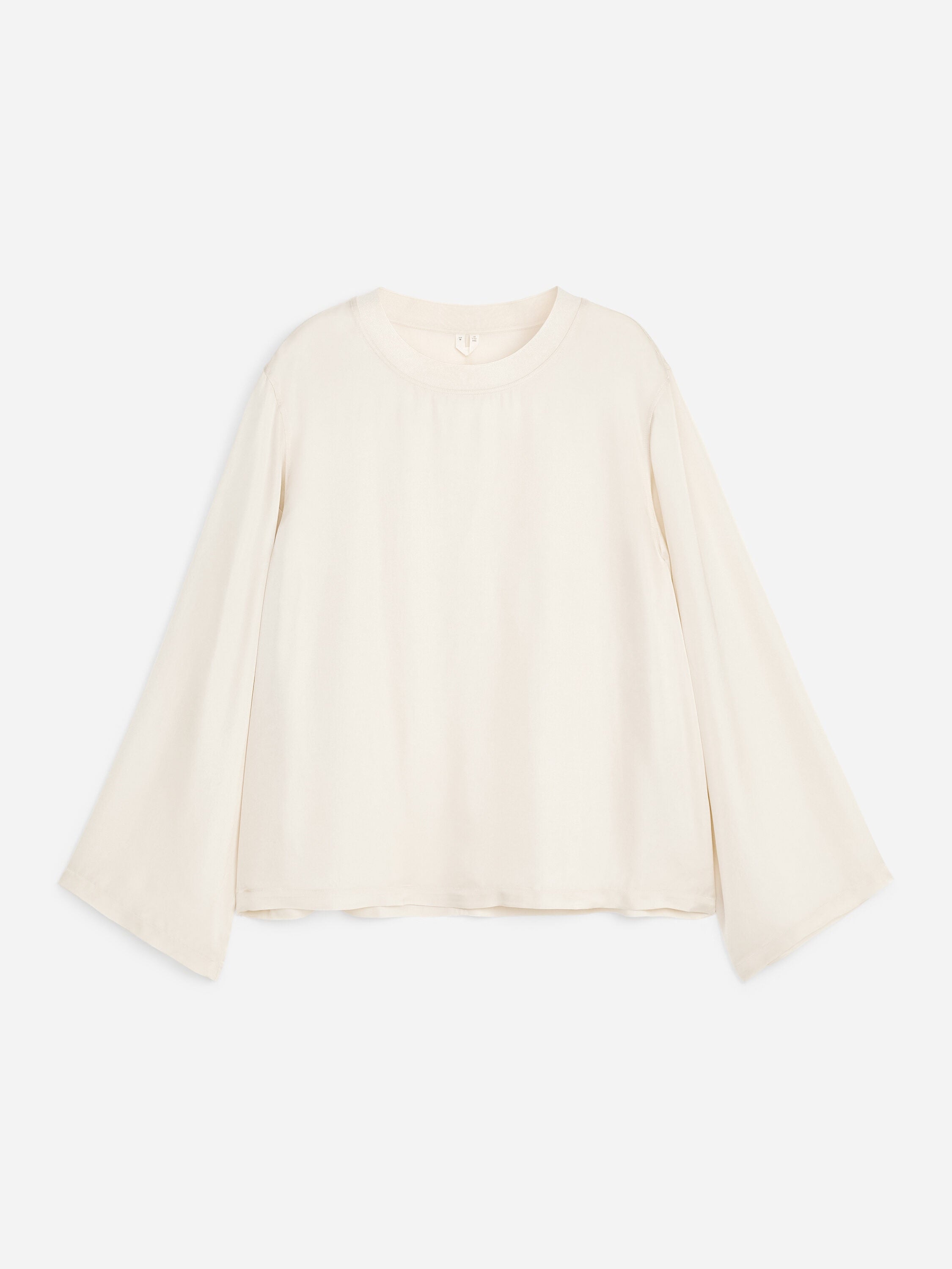 Long-Sleeve Satin Top - White - Image 5