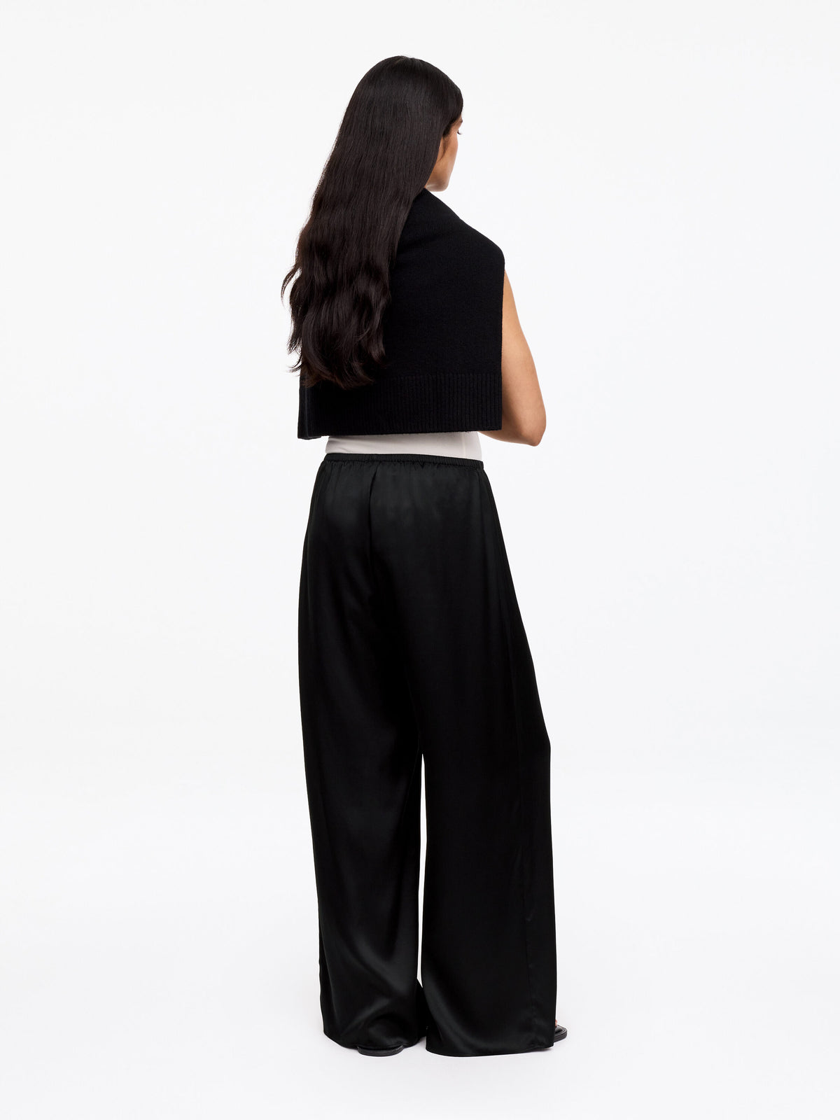 Silk Satin Trousers - Black - Image 4