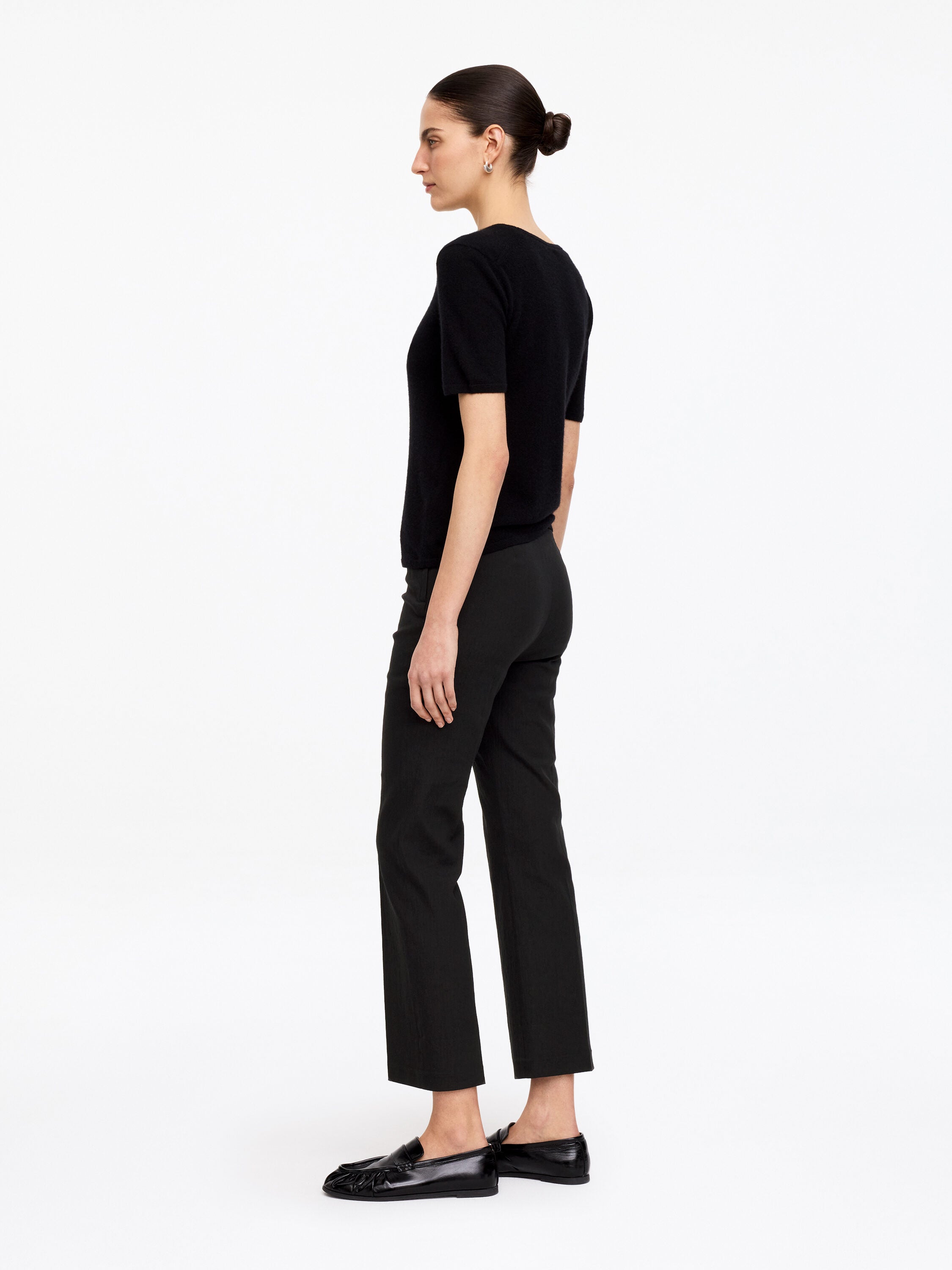 Linen-Cotton Kick-Flare Trousers - Black - Image 5