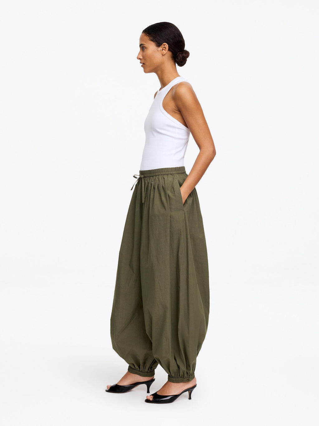 Balloon Cotton Trousers - Green - Image 3