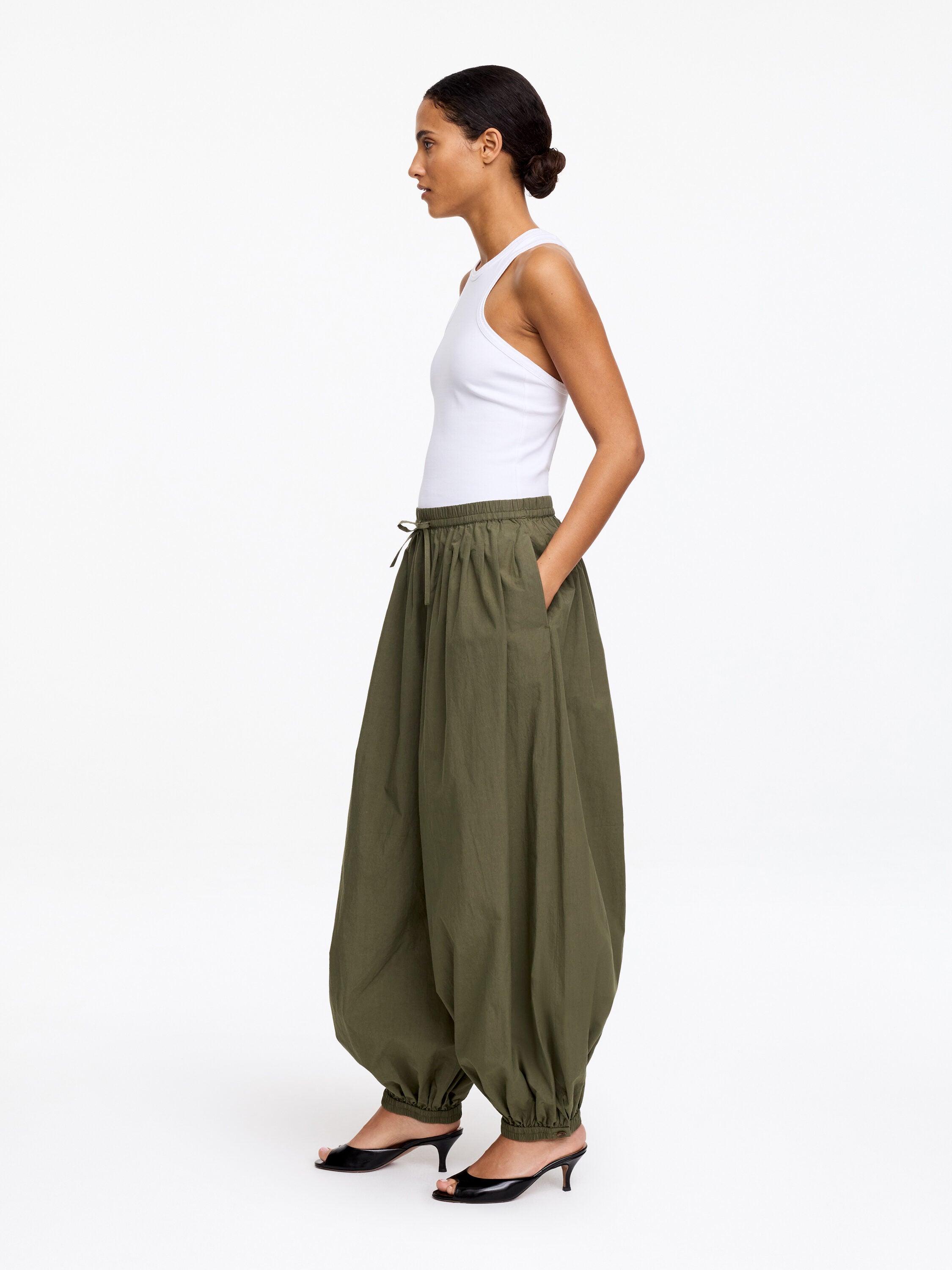 Balloon Cotton Trousers - Green - Image 3