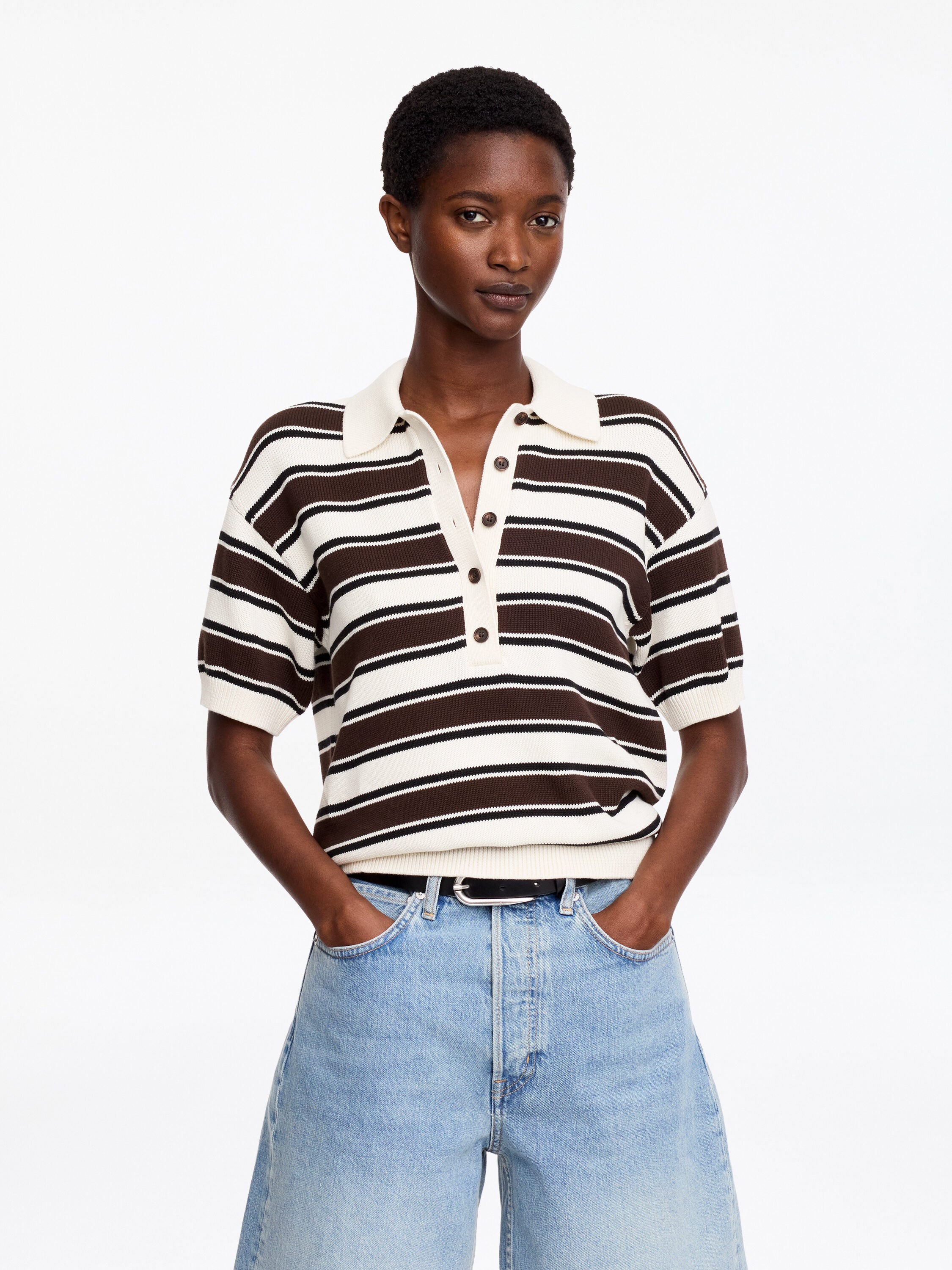 Short-Sleeve Cotton Polo Shirt - Brown
