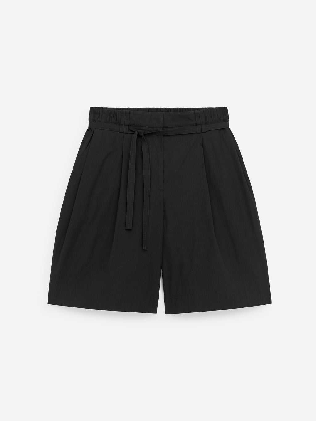 Pleated Cotton Poplin Shorts - Black - Image 5