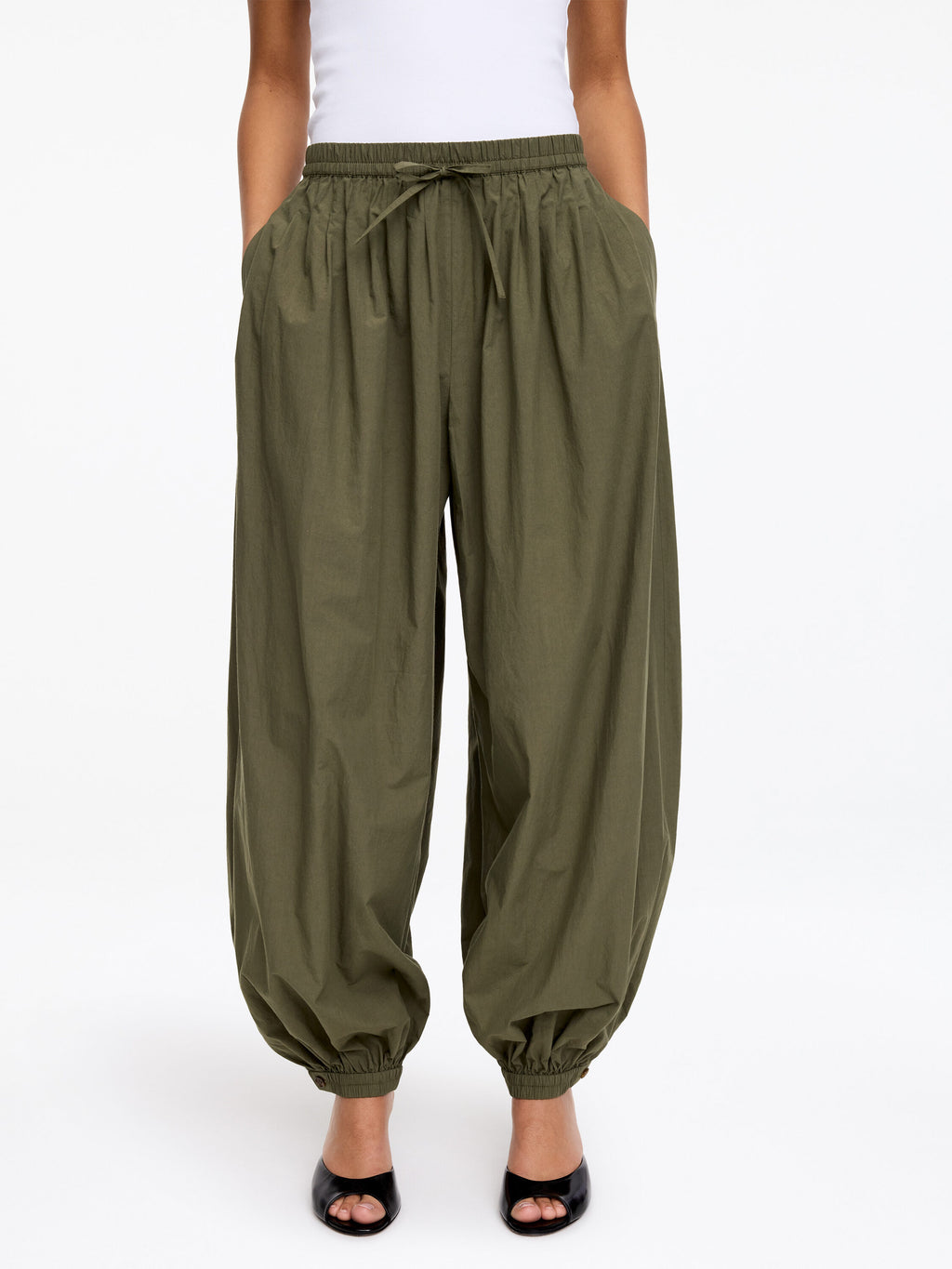 Balloon Cotton Trousers - Green - Image 5