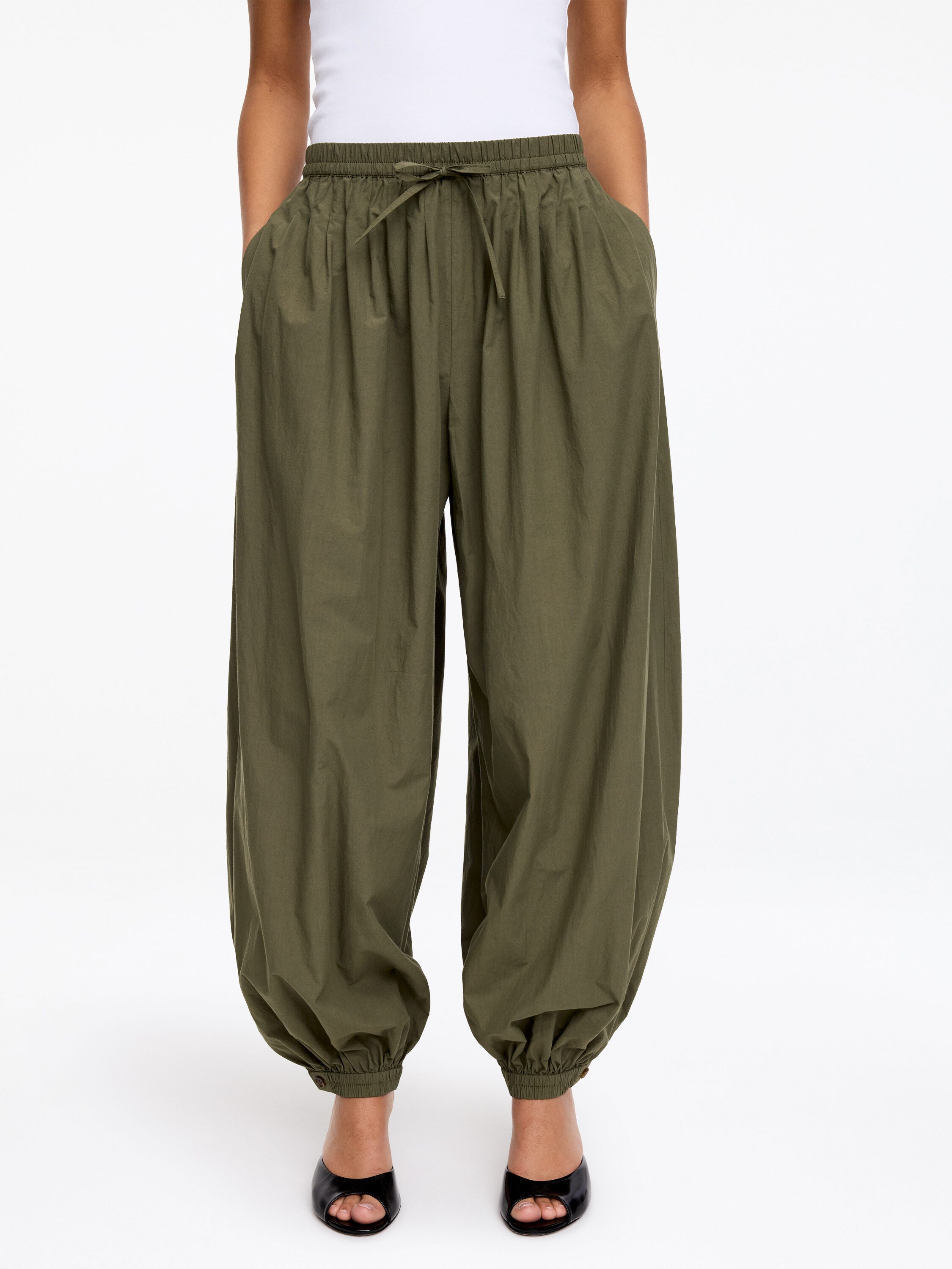 Balloon Cotton Trousers - Green - Image 5