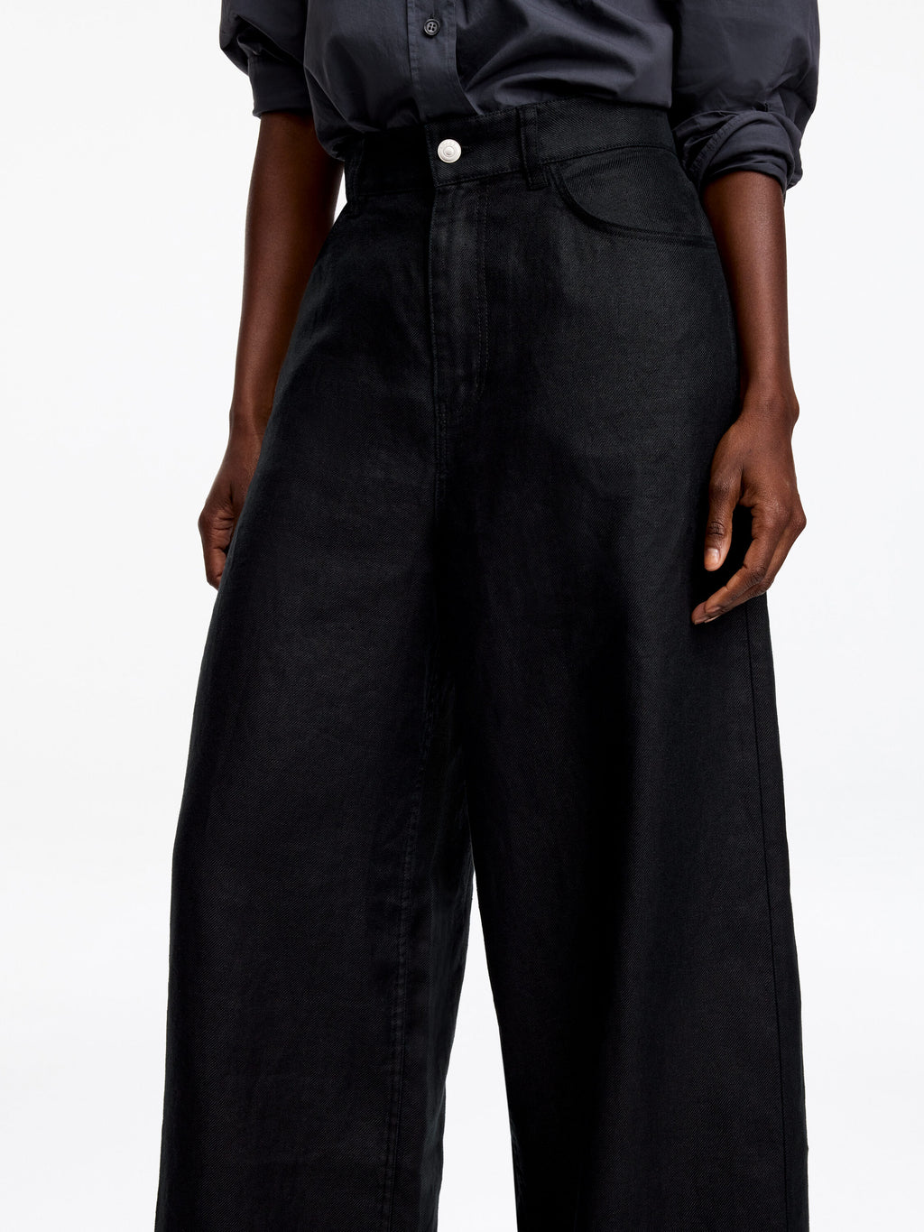 Five-Pocket Linen Trousers - Black - Image 3