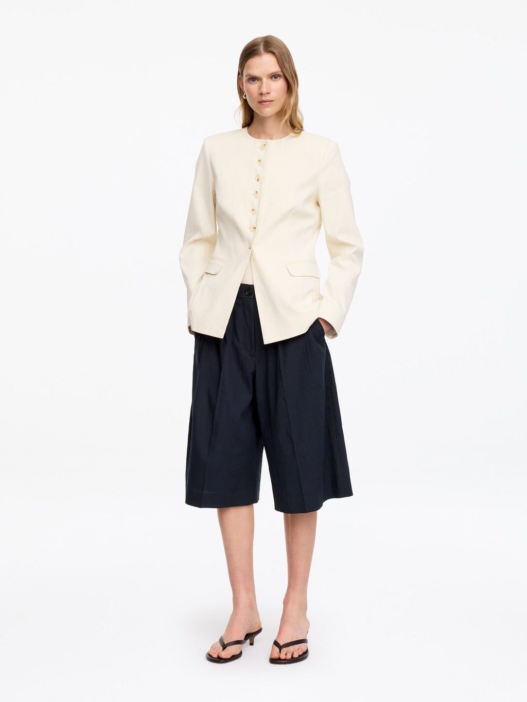 Tailored Wide-Leg Shorts - Blue