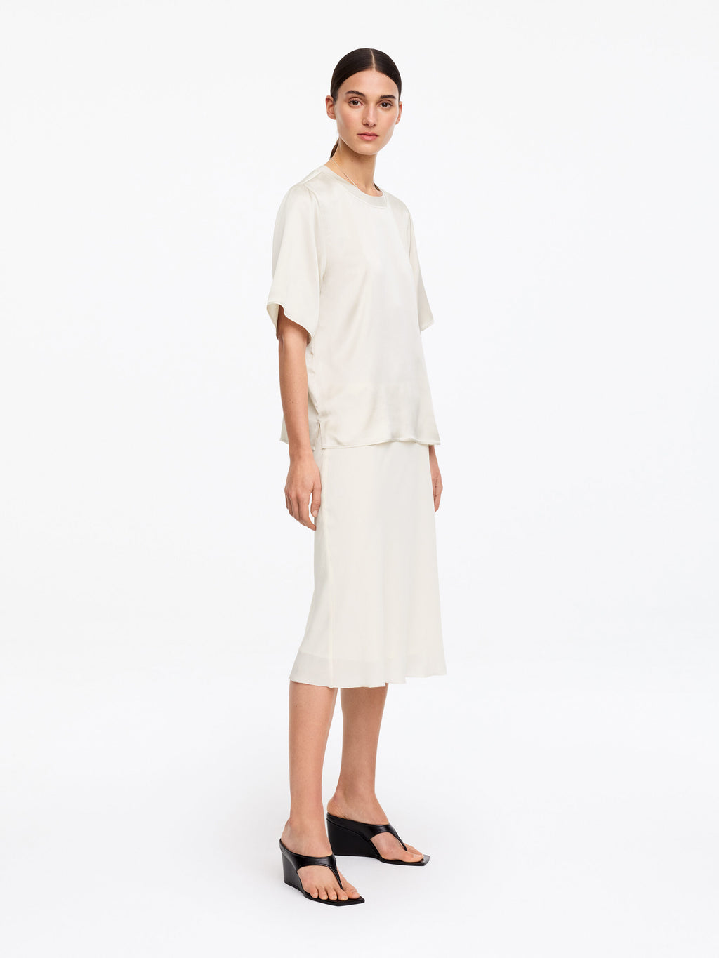 Silk Satin T-Shirt - White - Image 2