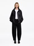 Zip-Detail Barrel-Leg Trousers - Black