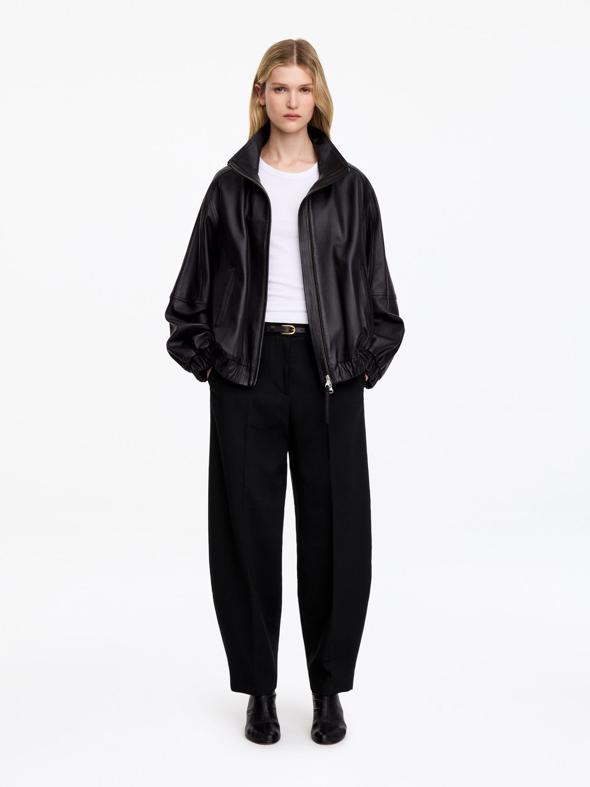 Zip-Detail Barrel-Leg Trousers - Black