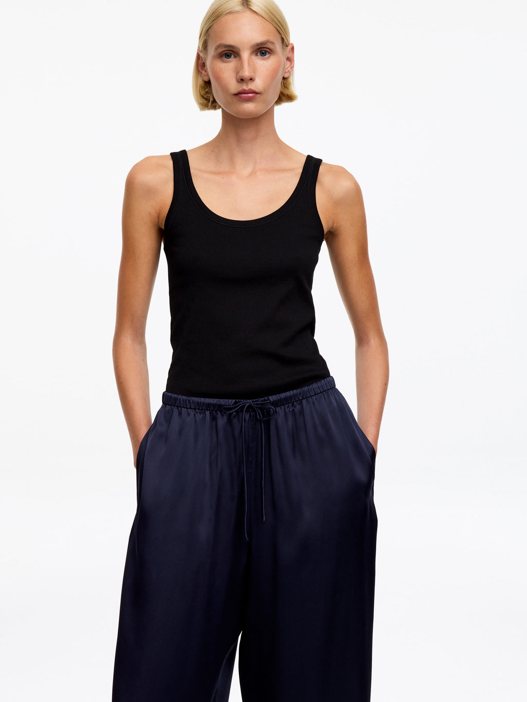 Silk Satin Trousers - Blue - Image 4