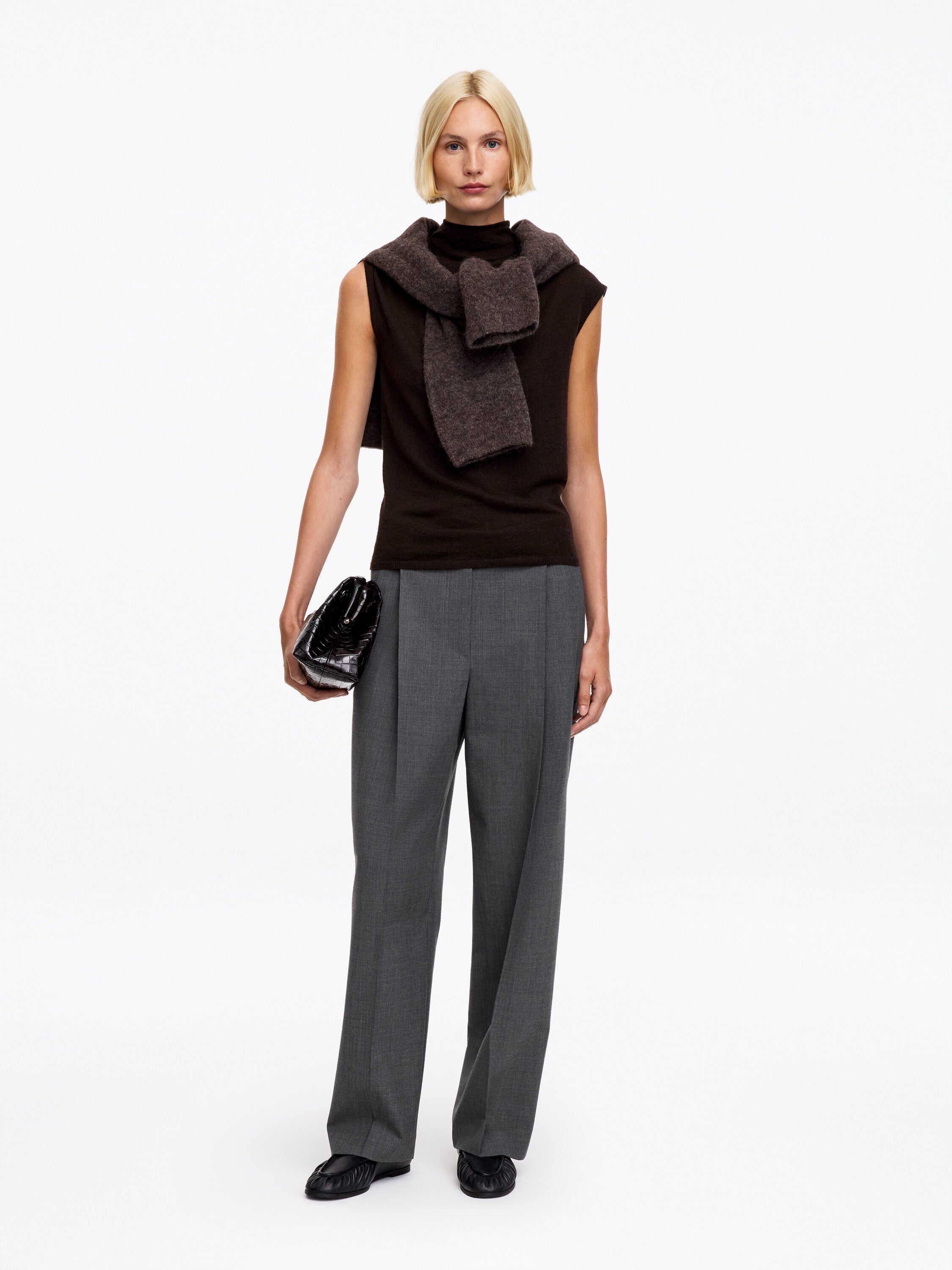 Pleated Wool-blend Trousers - Grey