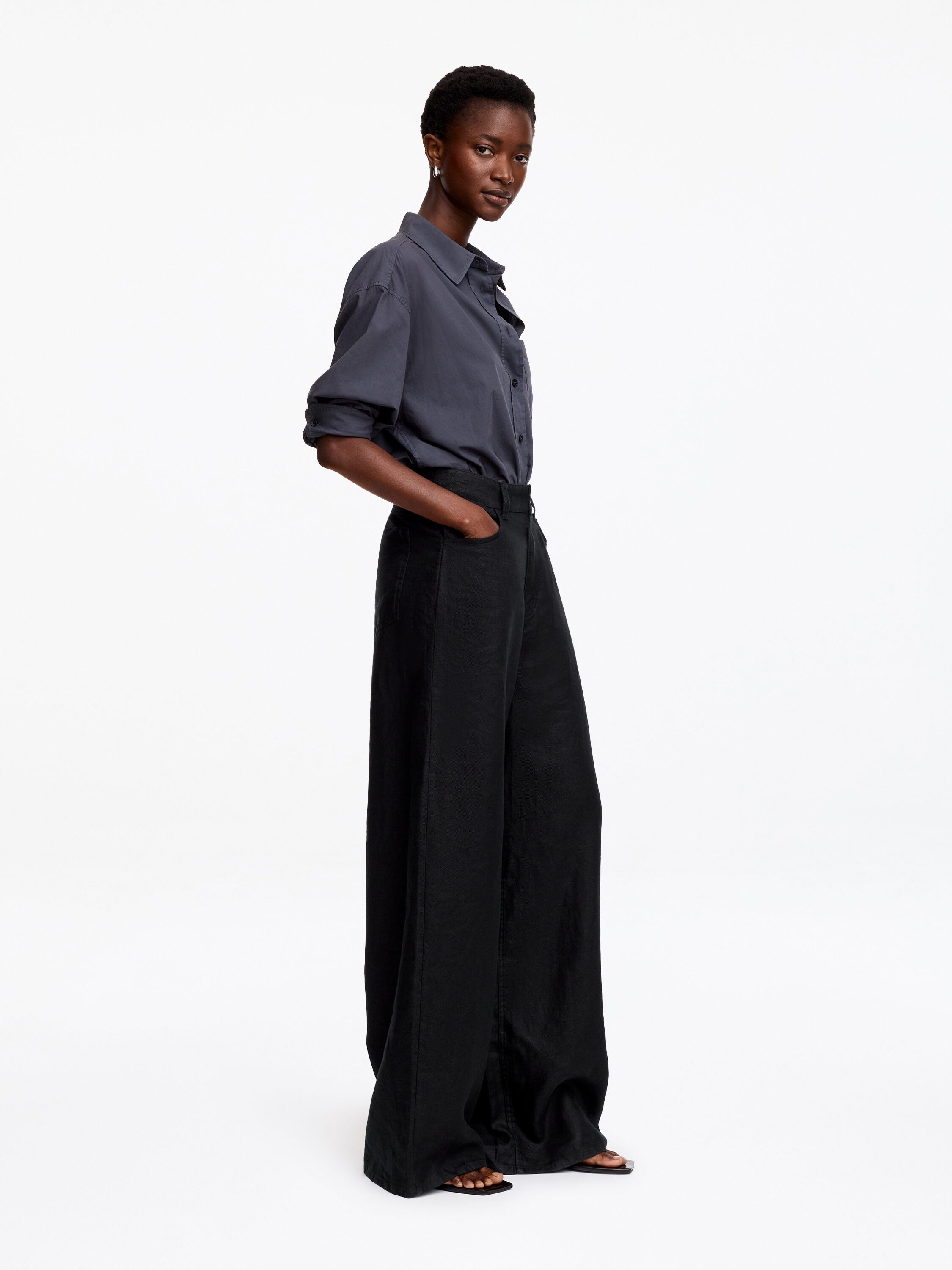 Five-Pocket Linen Trousers - Black