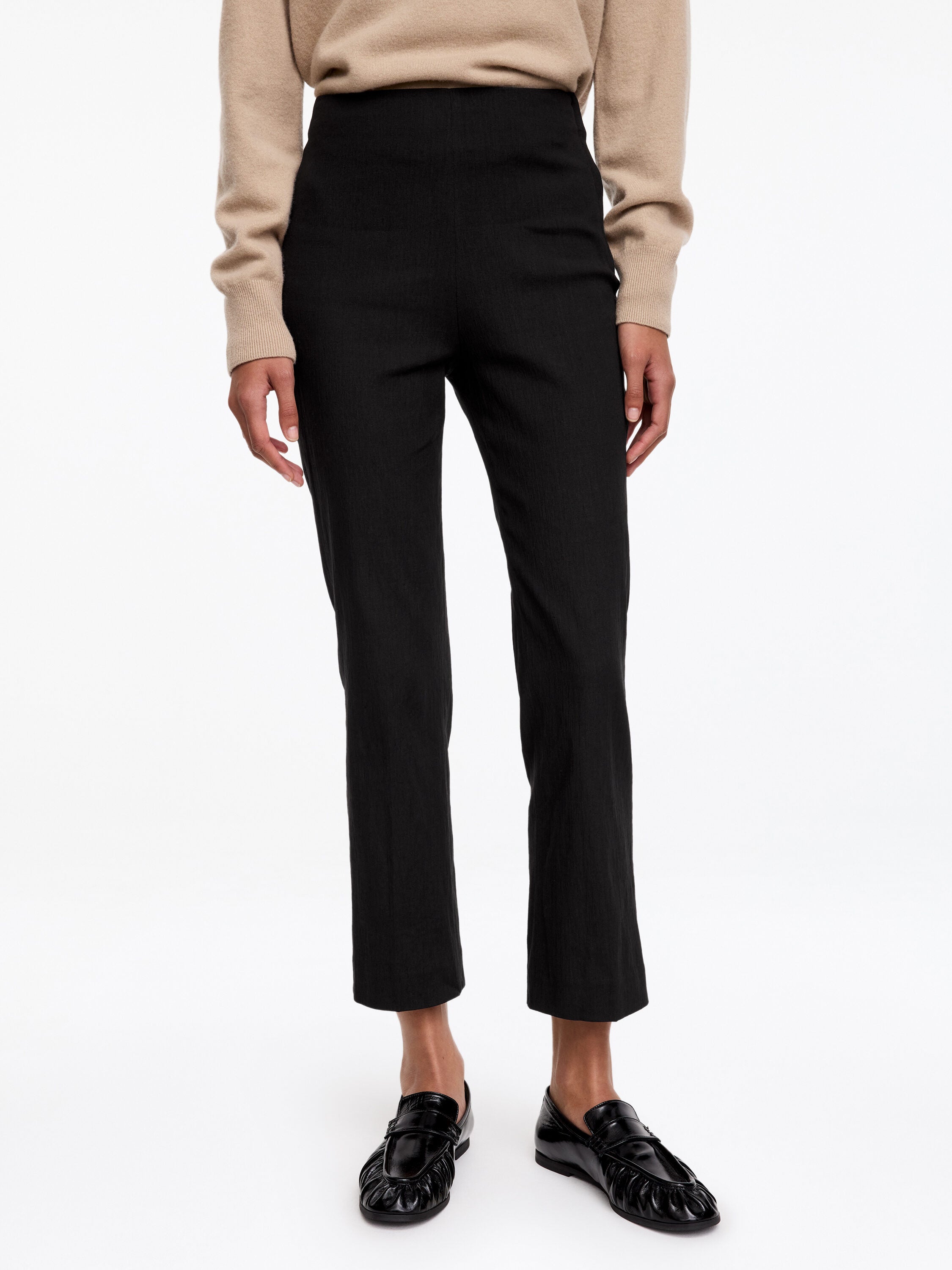 Linen-Cotton Kick-Flare Trousers - Black - Image 7