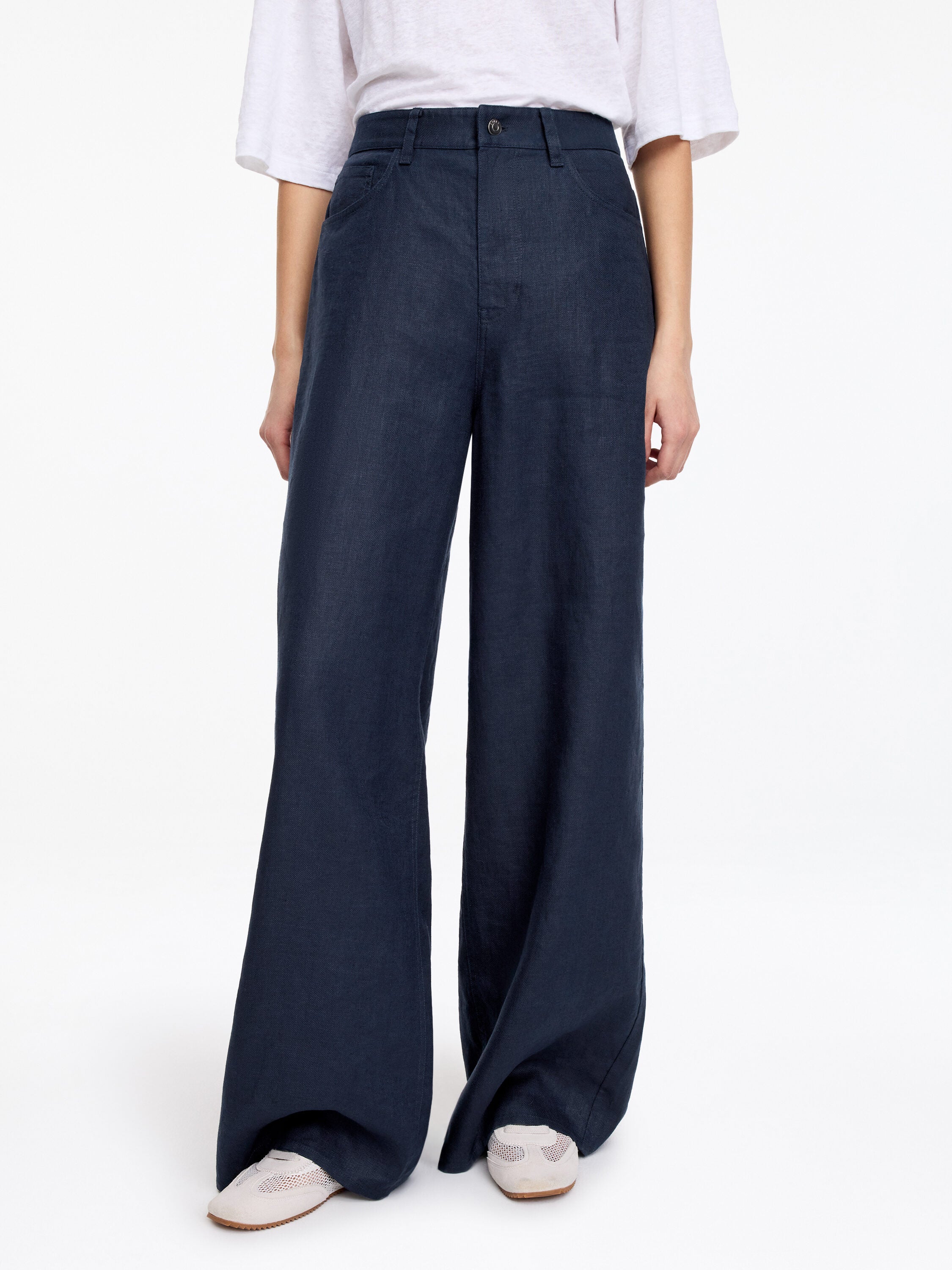 Five-Pocket Linen Trousers - Blue - Image 4