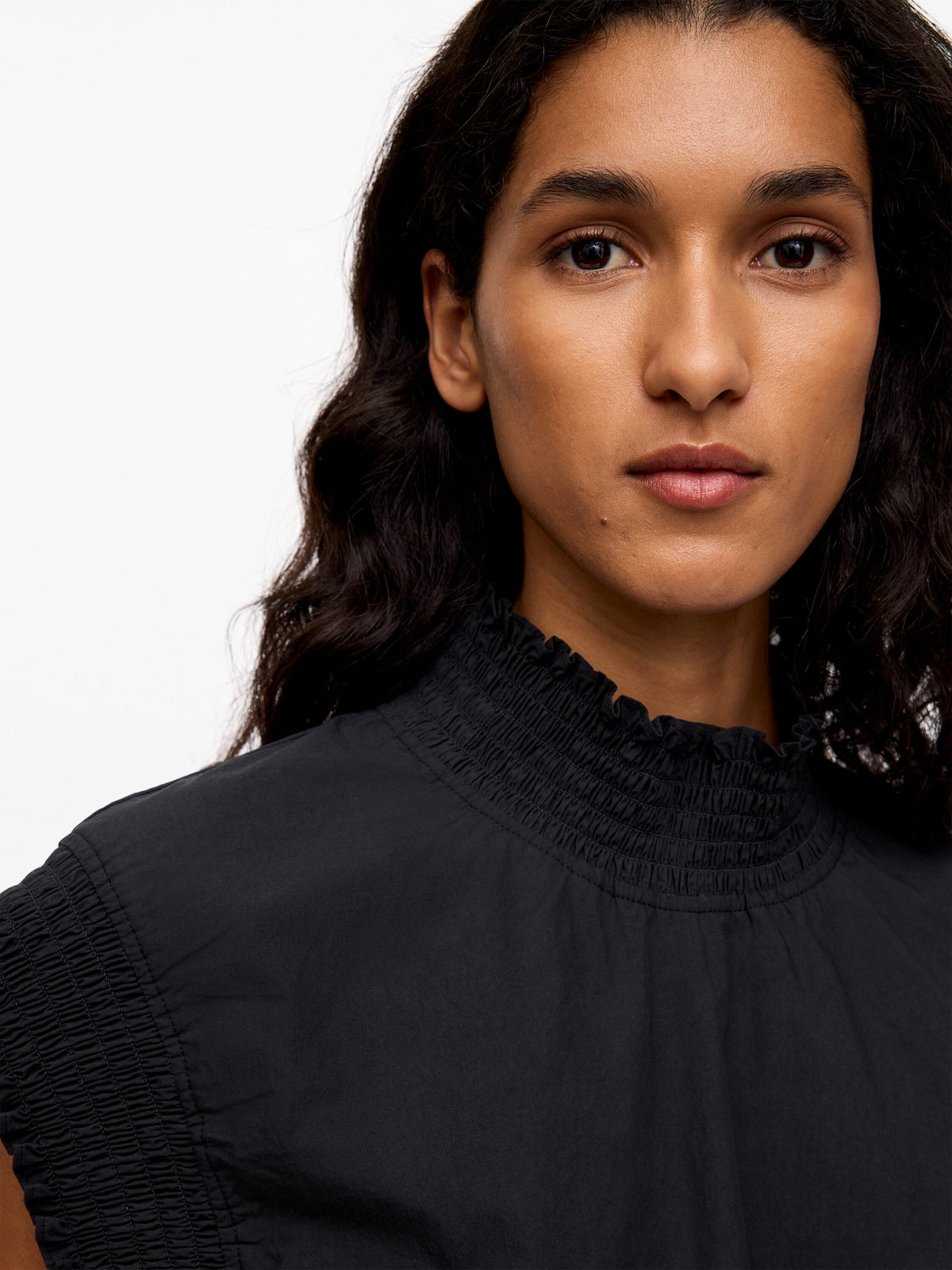 Smocked Cotton Poplin Top - Black - Image 4