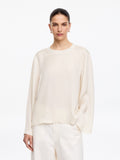 Long-Sleeve Satin Top - White