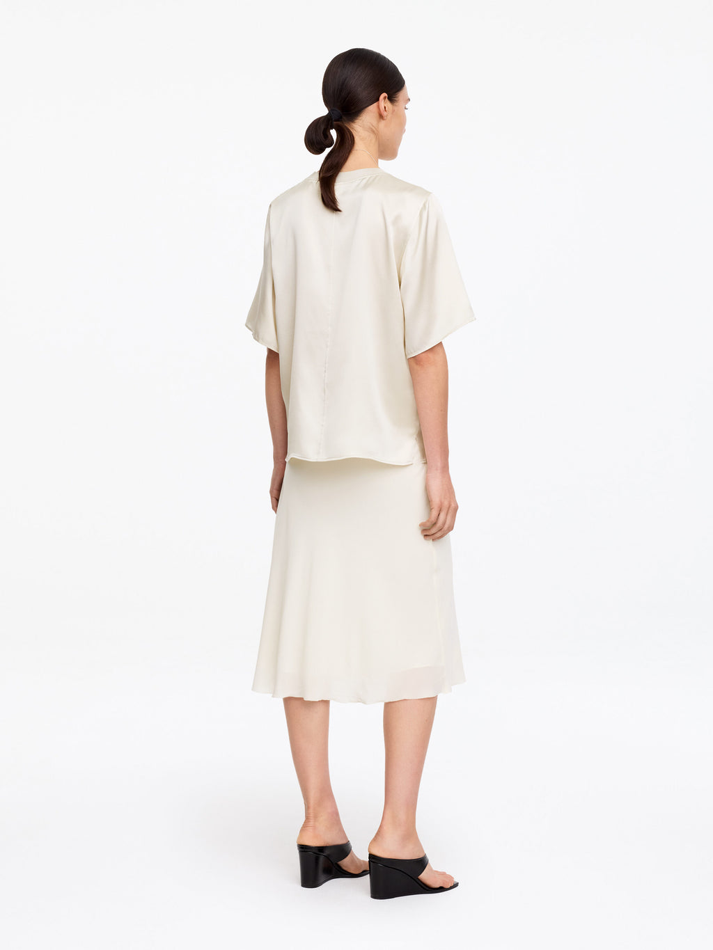 Silk Satin T-Shirt - White - Image 3